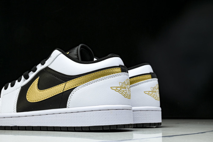 AIR Jordan 1 Low White Black Metallic Gold Swoosh 553558-172
