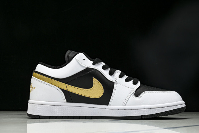 AIR Jordan 1 Low White Black Metallic Gold Swoosh 553558-172